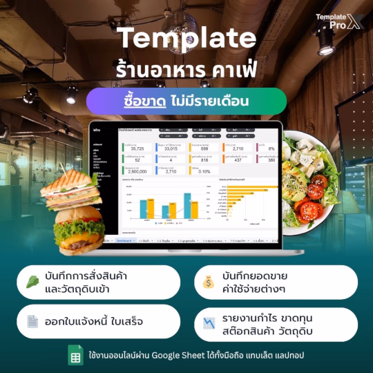 Template Google Sheets ร้านอาหาร จัดการสต๊อก ยอดขาย และต้นทุนอาหาร